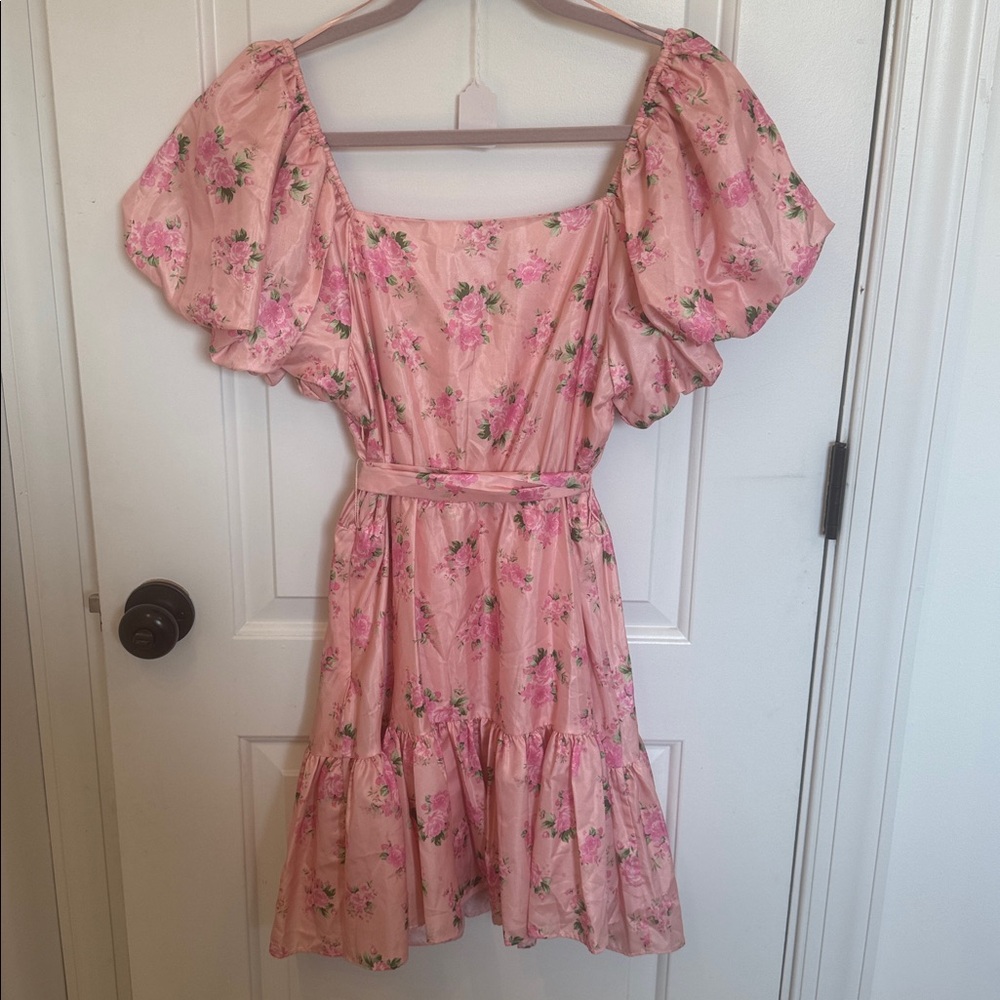 Love shack Fancy x target Pink Floral Puff-Sleeve Mini Dress 6 - Picture 6 of 9